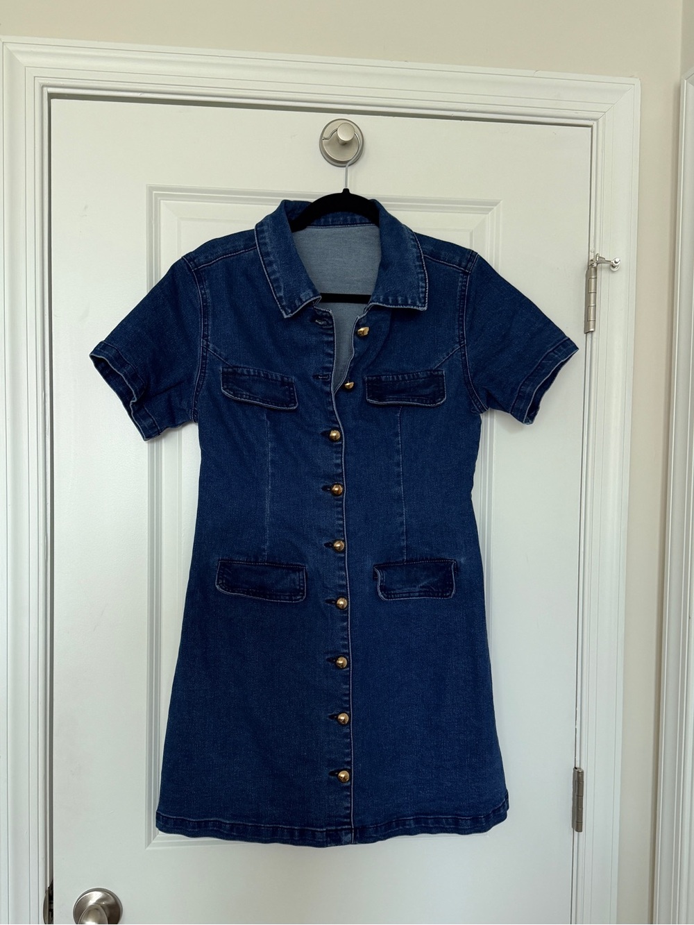 Commense Classic Dark Blue Denim Button-Front Dress - Picture 4 of 6